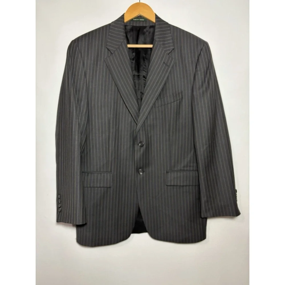Lauren Ralph Lauren Blazer‎ Mens 40R Grey Pinstripe Wool Two-Button Suit Jacket
